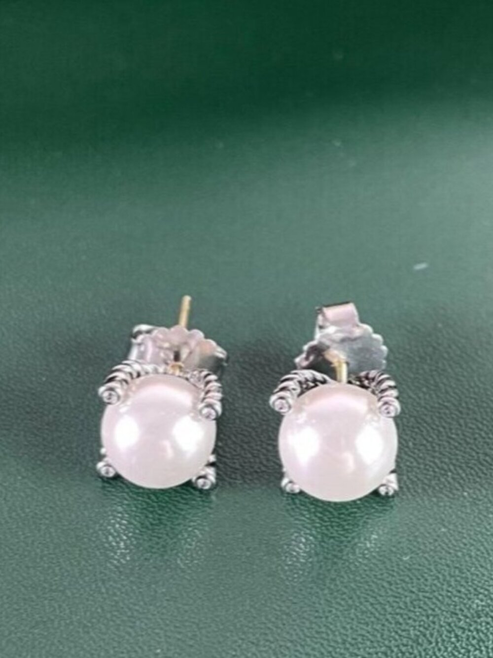 David Yurman Cable Pearl Stud Earrings with Diamonds